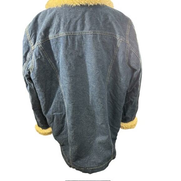"LIZ CLAIBORNE" Vintage Faux Fur Jean Jacket Y2K HIppie Grunge  XL Chore Gypsy - Picture 2 of 8